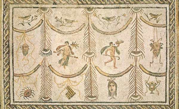 Roman 3rd Century Symbols of Bacchus as God of Wine and the Theater, c. 200/225 A.D. mosaic - Image from the National Gallery of Art.