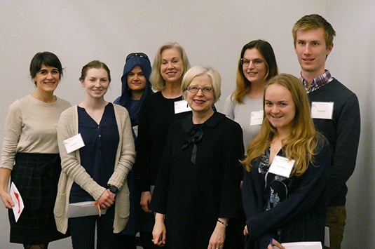 Mixed group of UIC students with LAS Dean Astrida Tantillo