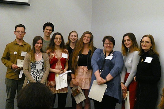 Prof. Elizabeth Loentz with a mixed group of UIC undergraduates